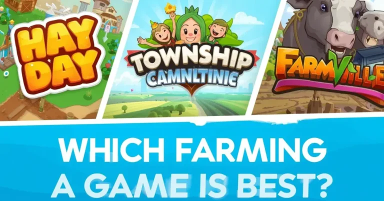 Hay Day vs. Township vs. FarmVille 2025 farming game comparison with crops, animals, and town buildings