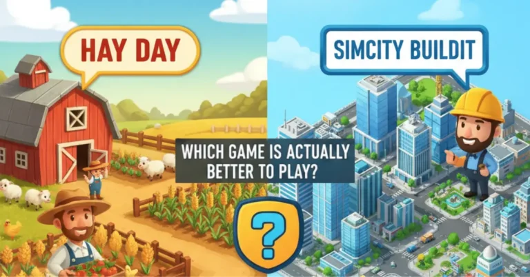 Hay Day vs. SimCity BuildIt gameplay comparison showing farm and city simulation